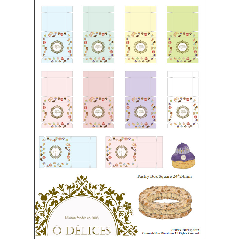 O Delices Pastry Box Templates square box 24x24mm12th 6th scale